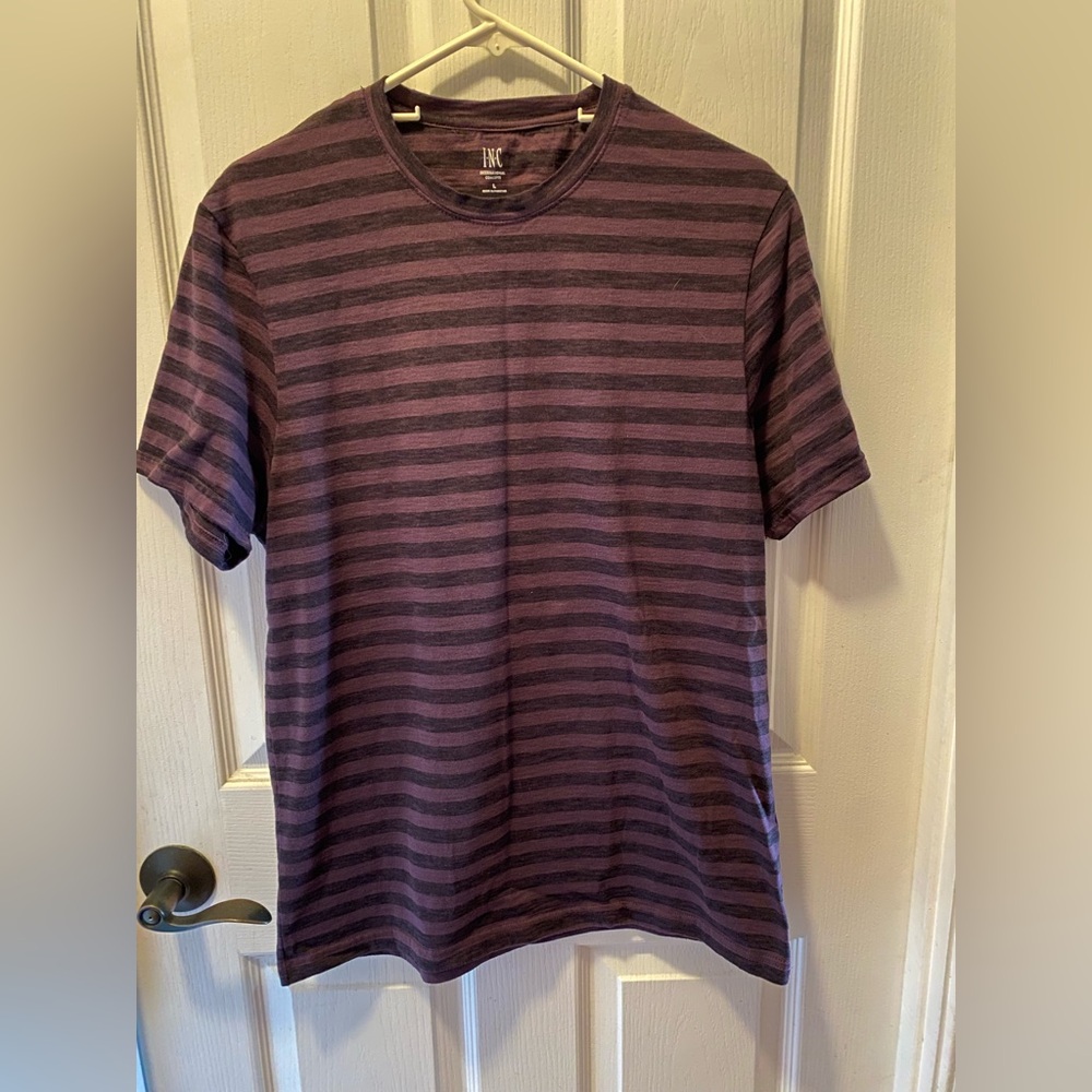 INC International Concepts Men's Dark Purple Striped Tee